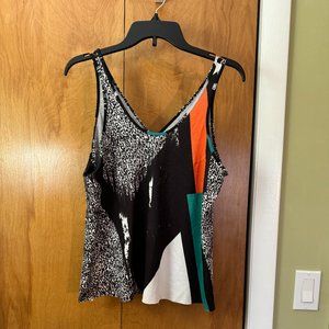 Zara Sleeveless Top Like New Medium Abstract Print Casual Black White Orange